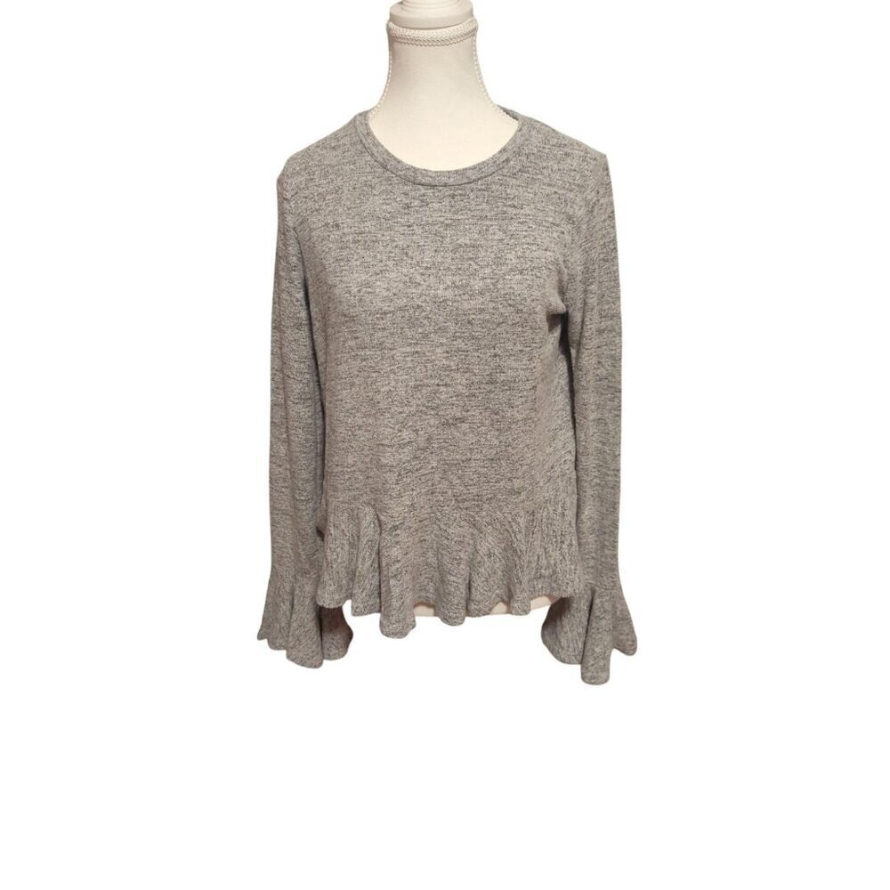 Altar'd State Sweater Womens Gray Knit Boho Bell Sleeves Size Small Ruffle Trim